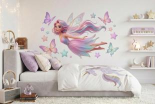 Fairy with Golden Wings, Butterflies and Stars