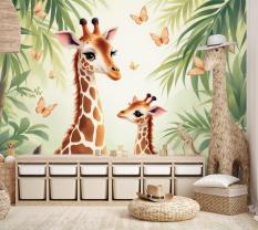 Giraffes in the Forest in Pastel Tones