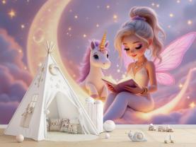 Fairy and Unicorn on the Golden Moon