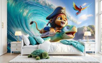 Pirate Lion Surfing with a Sea Turtle