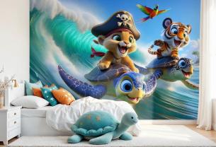 Lion and Tiger Surfing with Sea Turtles