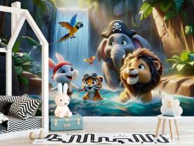 Adventure at the Tropical Waterfall with Jungle Animals