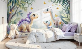 Dinosaur Family in the Forest with Pastel Tones