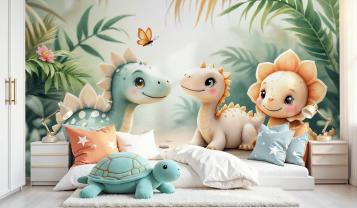 Cute Little Dinosaurs in the Green Jungle