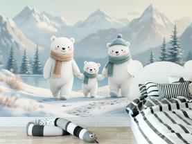 Polar Bear Family in the Snowy Mountains