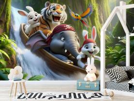 Tropical Waterfall with Jungle Animals