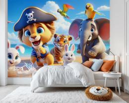 Pirate Lion and Friends on the Tropical Beach