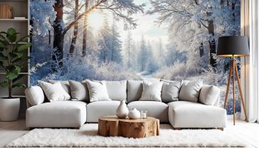 Sunny Day in the Snowy Forest